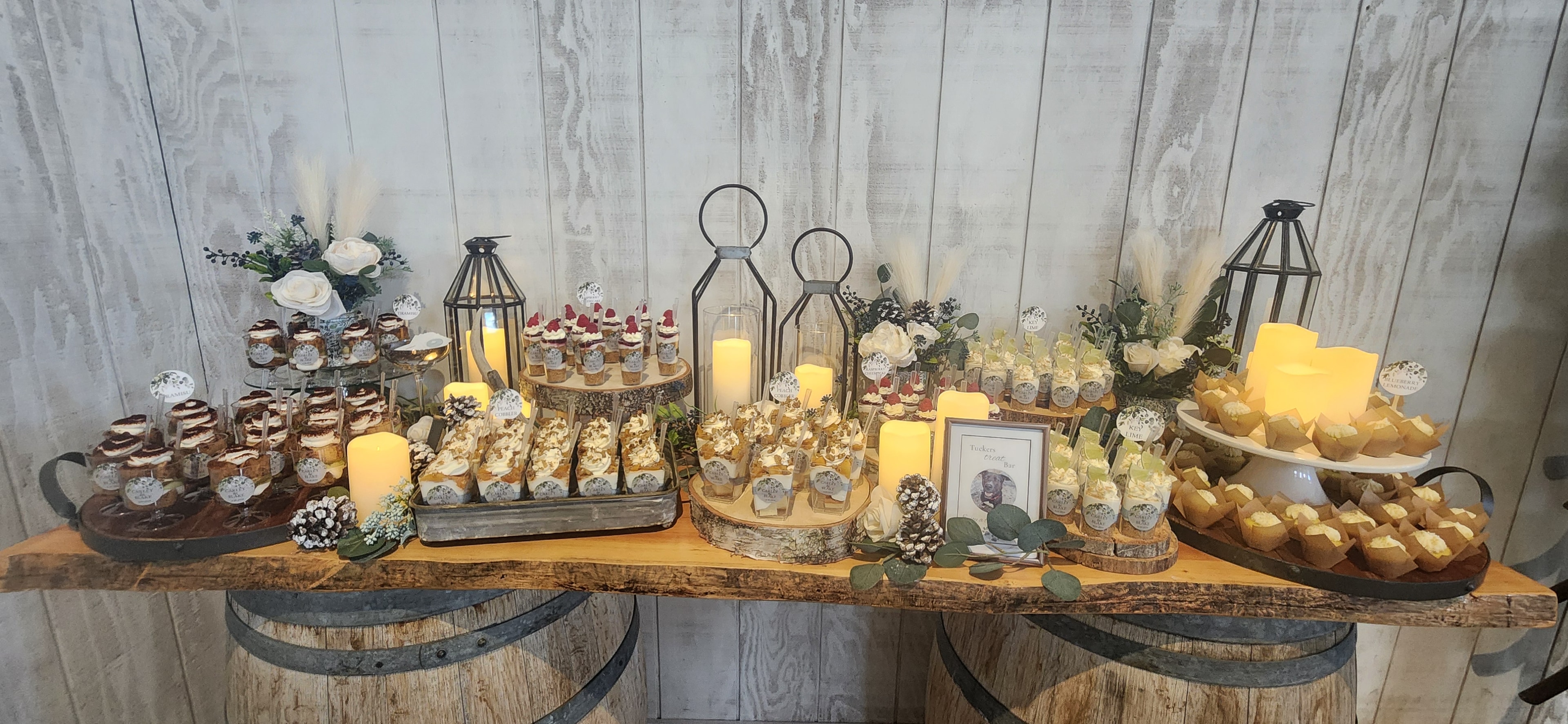 Wedding dessert display with champagne details