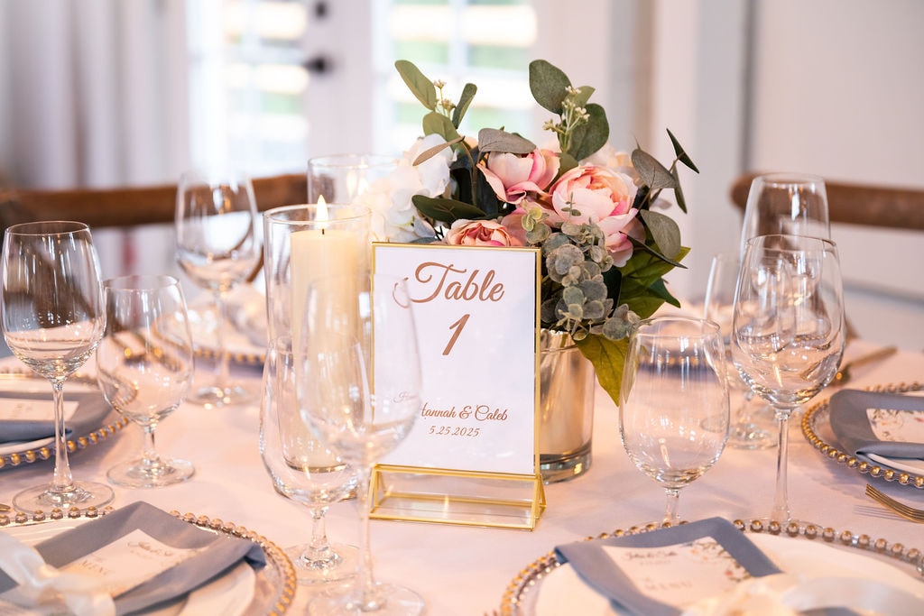 Elegant wedding reception tables and seating